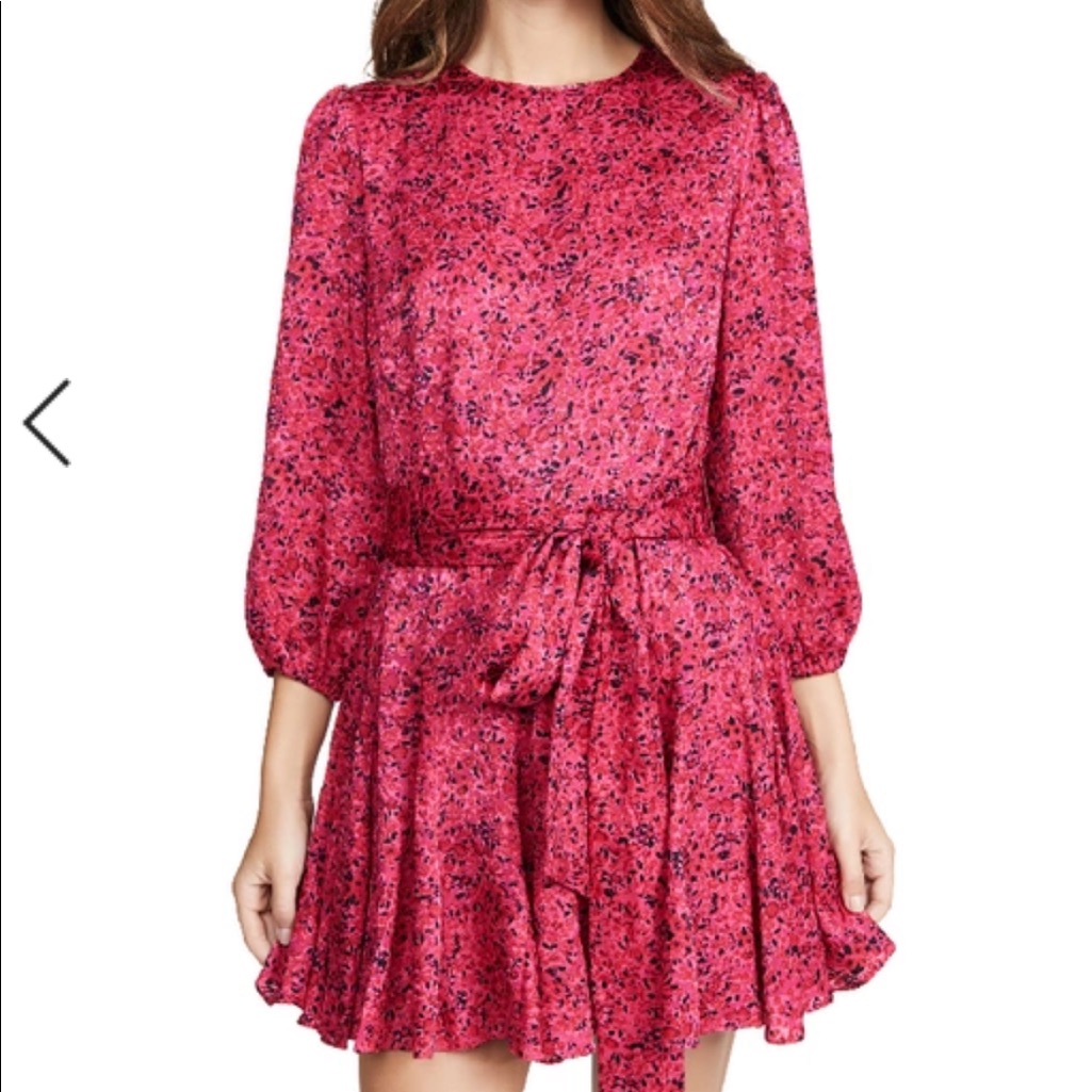 Alice & Olivia Mina Puff Sleeve Godet Dress W Belt